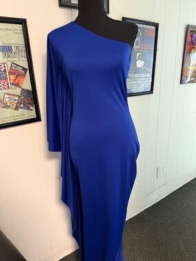 Elegant One-Shoulder Cobalt Blue Evening Dress